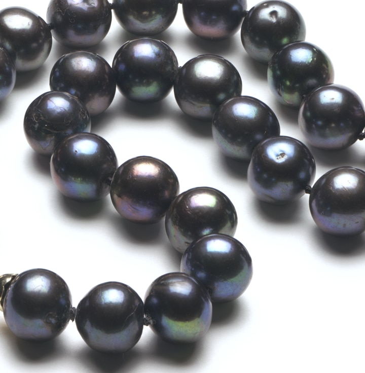 Sterling Silver 10.5-11mm Black Pearl Necklace with Ball Clasp