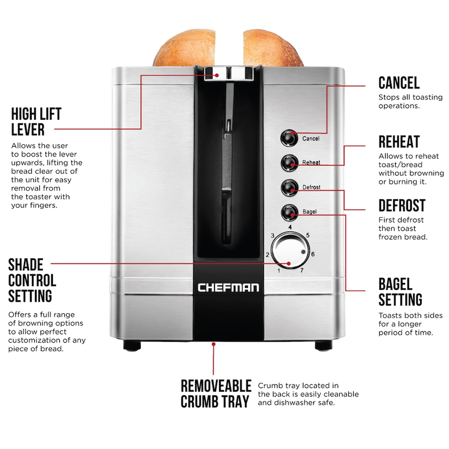Image 618281_ALTMORE3.jpg, Product 618-281 / Price $49.99, Chefman 2-Slice Stainless Steel Pop-Up Toaster from Chefman on TSC.ca's Kitchen department