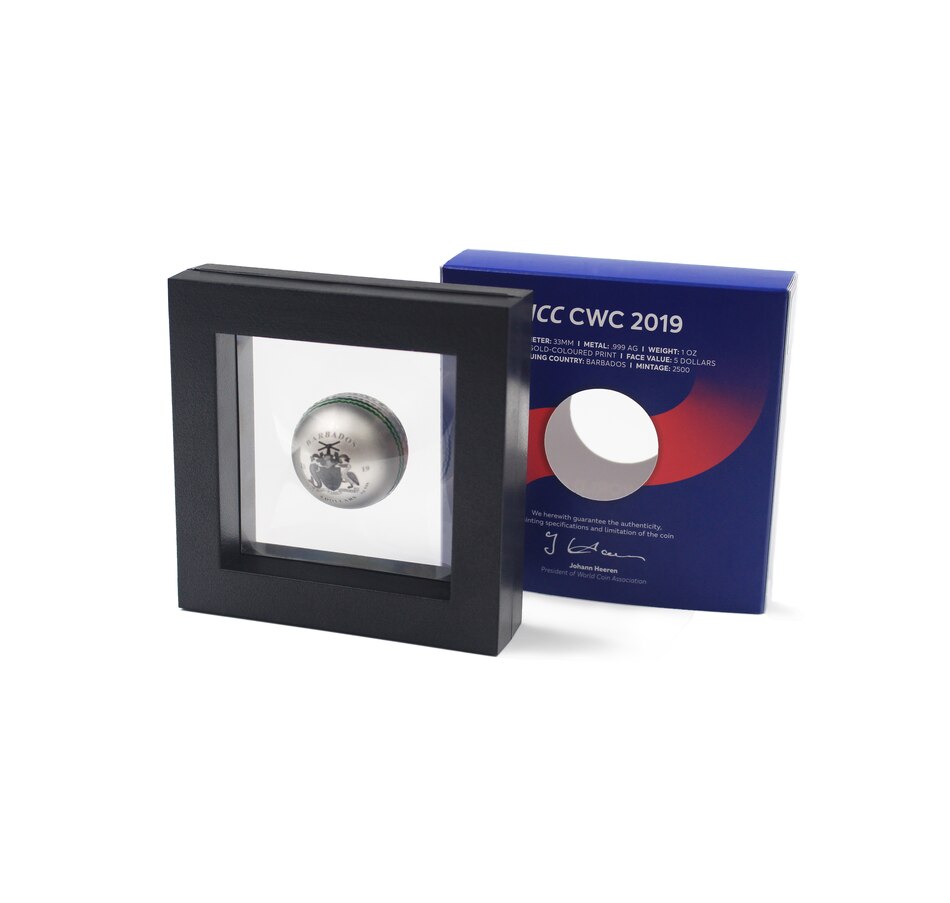 Image 618476_ALTMORE6.jpg, Product 618-476 / Price $189.95, 2019 $5 Barbados Cricket-Ball-Shaped Fine Silver Coin from Canadian Coin & Currency on TSC.ca's Coins department