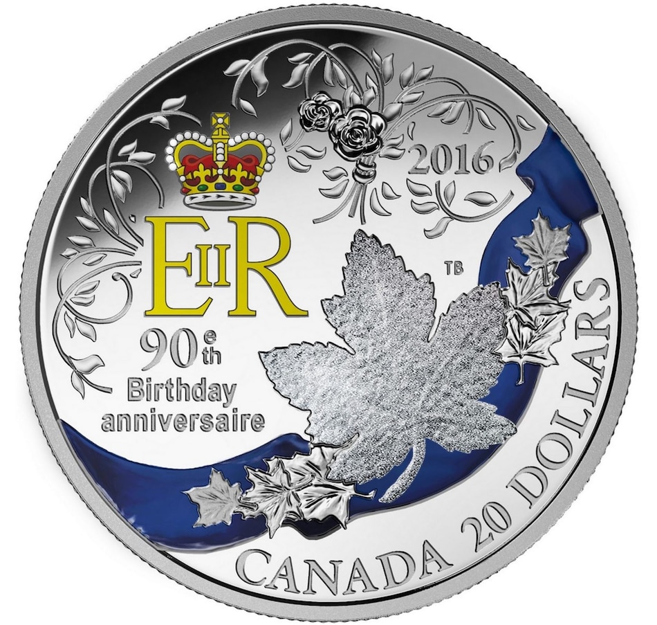 Image 618498.jpg, Product 618-498 / Price $259.95, 2016 $20 Fine Silver Coin - Celebration of Her Majesty's 90th Birthday from Royal Canadian Mint (RCM) on TSC.ca's Coins department