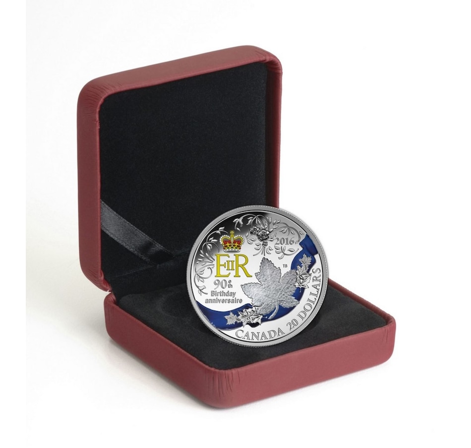 Image 618498_ALTMORE2.jpg, Product 618-498 / Price $259.95, 2016 $20 Fine Silver Coin - Celebration of Her Majesty's 90th Birthday from Royal Canadian Mint (RCM) on TSC.ca's Coins department