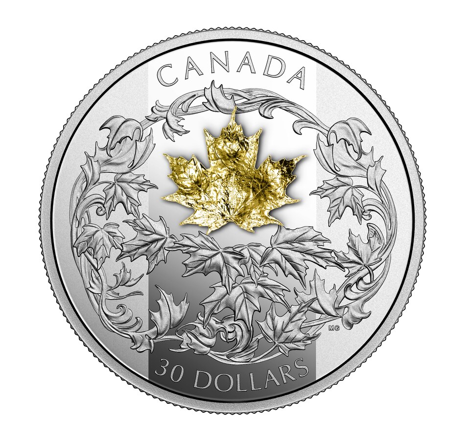 Image 618646.jpg, Product 618-646 / Price $329.95, Falling 3D Gold Maple Leaf 2 oz Fine Silver + 1 g 18K Gold from Royal Canadian Mint (RCM) on TSC.ca's Coins department
