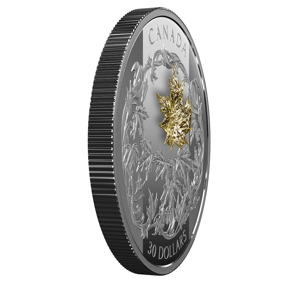 Image 618646_ALTMORE1.jpg, Product 618-646 / Price $329.95, Falling 3D Gold Maple Leaf 2 oz Fine Silver + 1 g 18K Gold from Royal Canadian Mint (RCM) on TSC.ca's Coins department