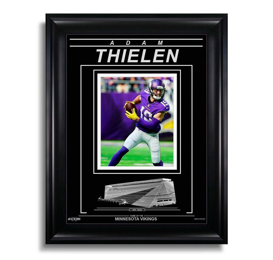 Image 619130.jpg, Product 619-130 / Price $129.99, Adam Thielen Minnesota Vikings Engraved Framed Photo - Action on TSC.ca's Sports department