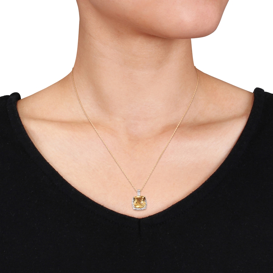 Image 619567_ALTMORE2.jpg, Product 619-567 / Price $536.00, Sofia B 10K Yellow Gold Citrine & Diamond Square Shape Pendant with Chain from Sofia B on TSC.ca's Jewellery department