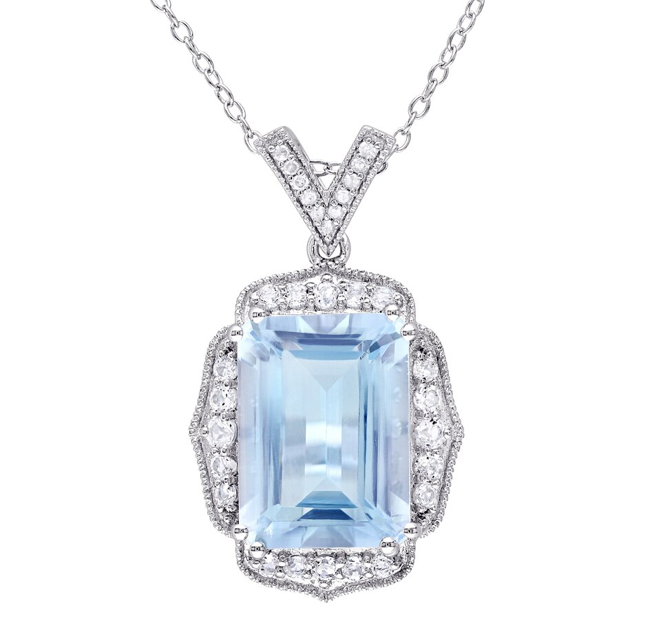 Sophia B Sterling Silver Blue & White Topaz Rectangular Pendant with ...