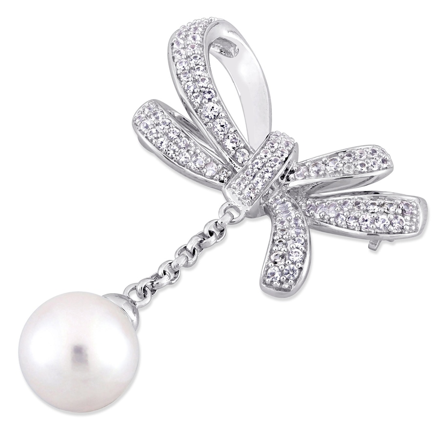 Image 623813.jpg, Product 623-813 / Price $415.00, AMOUR Pearls Sterling Silver 9.5-10mm Cultured Freshwater Pearl & White Sapphire Brooch from Amour Pearls on TSC.ca's Jewellery department