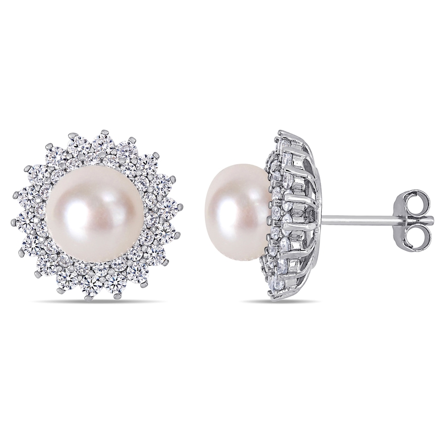 Image 623832.jpg, Product 623-832 / Price $100.00, AMOUR Pearls Sterling Silver 8.5-9mm Cultured Freshwater Pearl & Cubic Zirconia Halo Earrings from Amour Pearls on TSC.ca's Jewellery department