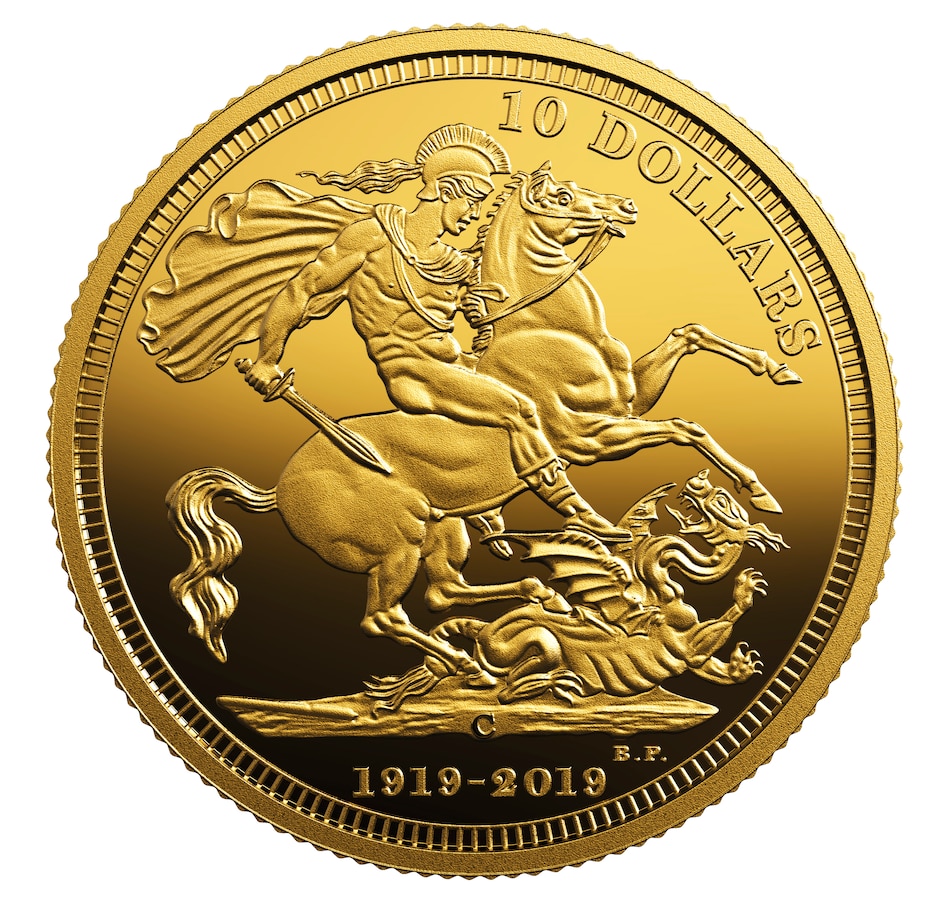 Image 625238.jpg, Product 625-238 / Price $1,095.00, 2019 $10 Pure Gold Coin 100th Anniversary of the Last Issued Sovereign from Royal Canadian Mint (RCM) on TSC.ca's Coins department