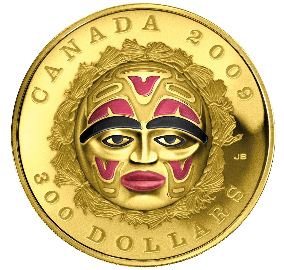Image 625266.jpg, Product 625-266 / Price $3,999.95, 2009 $300 Summer Moon Mask 14K Gold Coin from Royal Canadian Mint (RCM) on TSC.ca's Coins department
