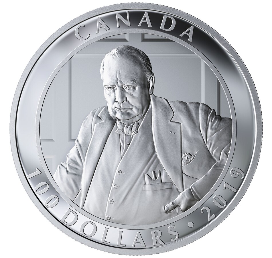 Image 625369.jpg, Product 625-369 / Price $999.95, 2019 $100 Fine Silver Coin The Roaring Lion plus Original 1965 Sir Winston Churchill Crown from Royal Canadian Mint (RCM) on TSC.ca's Coins department