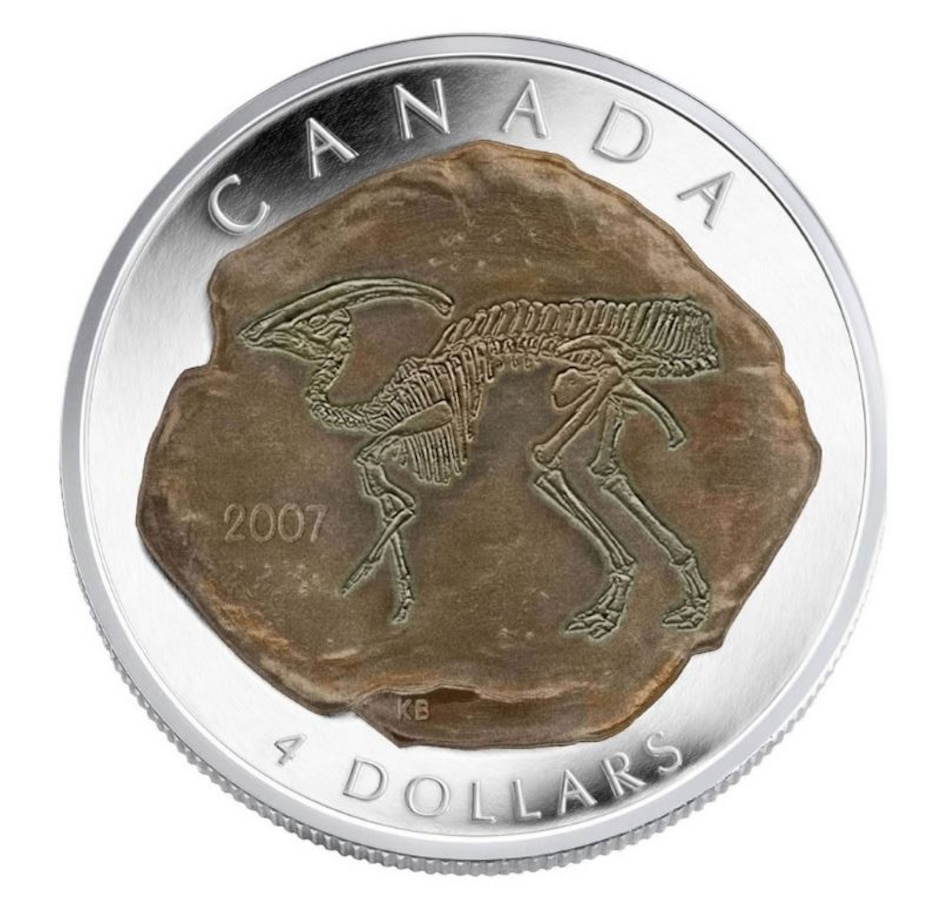 Image 625549.jpg, Product 625-549 / Price $199.95, 2007 $4 Dinosaur Collection: Parasaurolophus from Royal Canadian Mint (RCM) on TSC.ca's Coins department