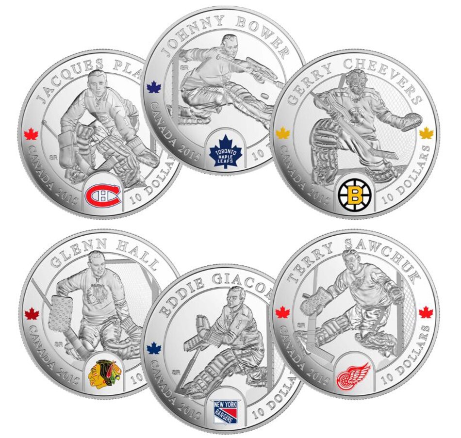 Image 625558.jpg, Product 625-558 / Price $449.95, 2015 $10 Fine Silver NHL Goalies 6-Coin Set from Royal Canadian Mint (RCM) on TSC.ca's Coins department