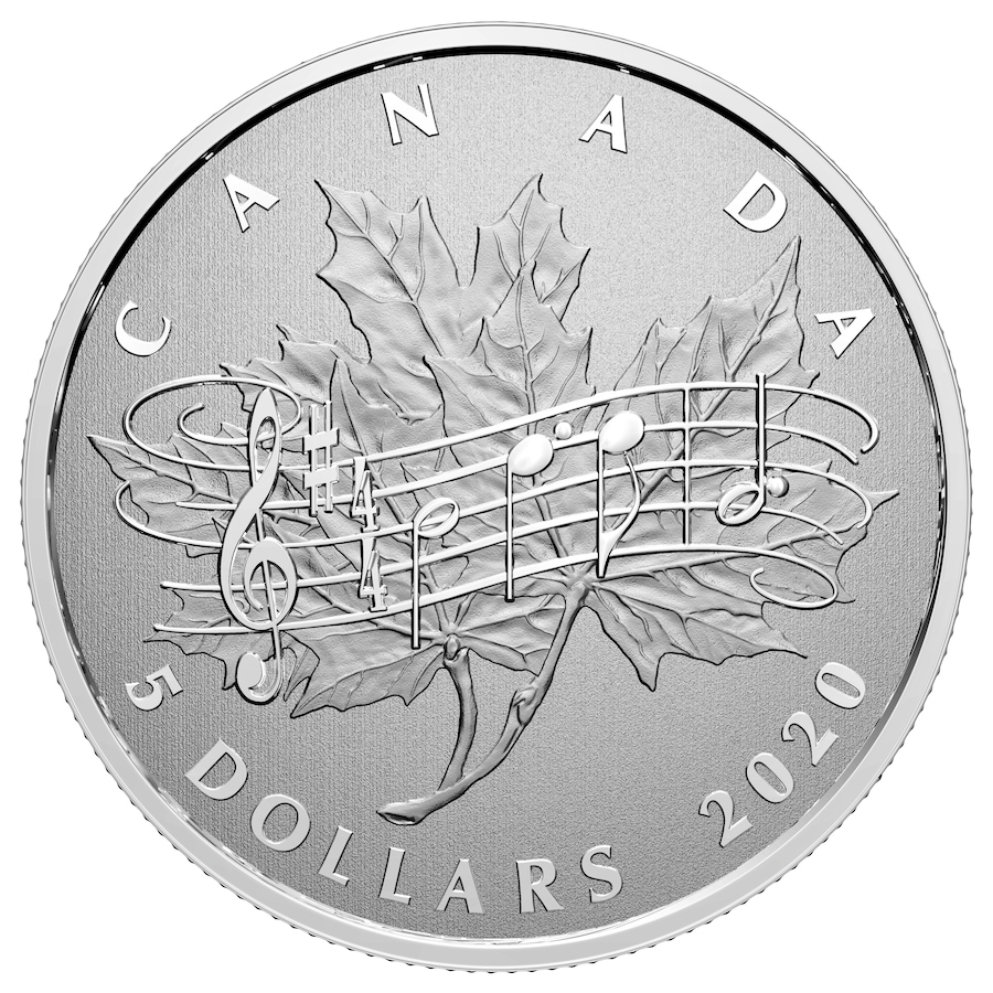 Image 625991.jpg, Product 625-991 / Price $44.95, 2020 $5 Fine Silver Coin Moments to Hold: 40th Anniversary of the National Anthem from Royal Canadian Mint (RCM) on TSC.ca's Coins department
