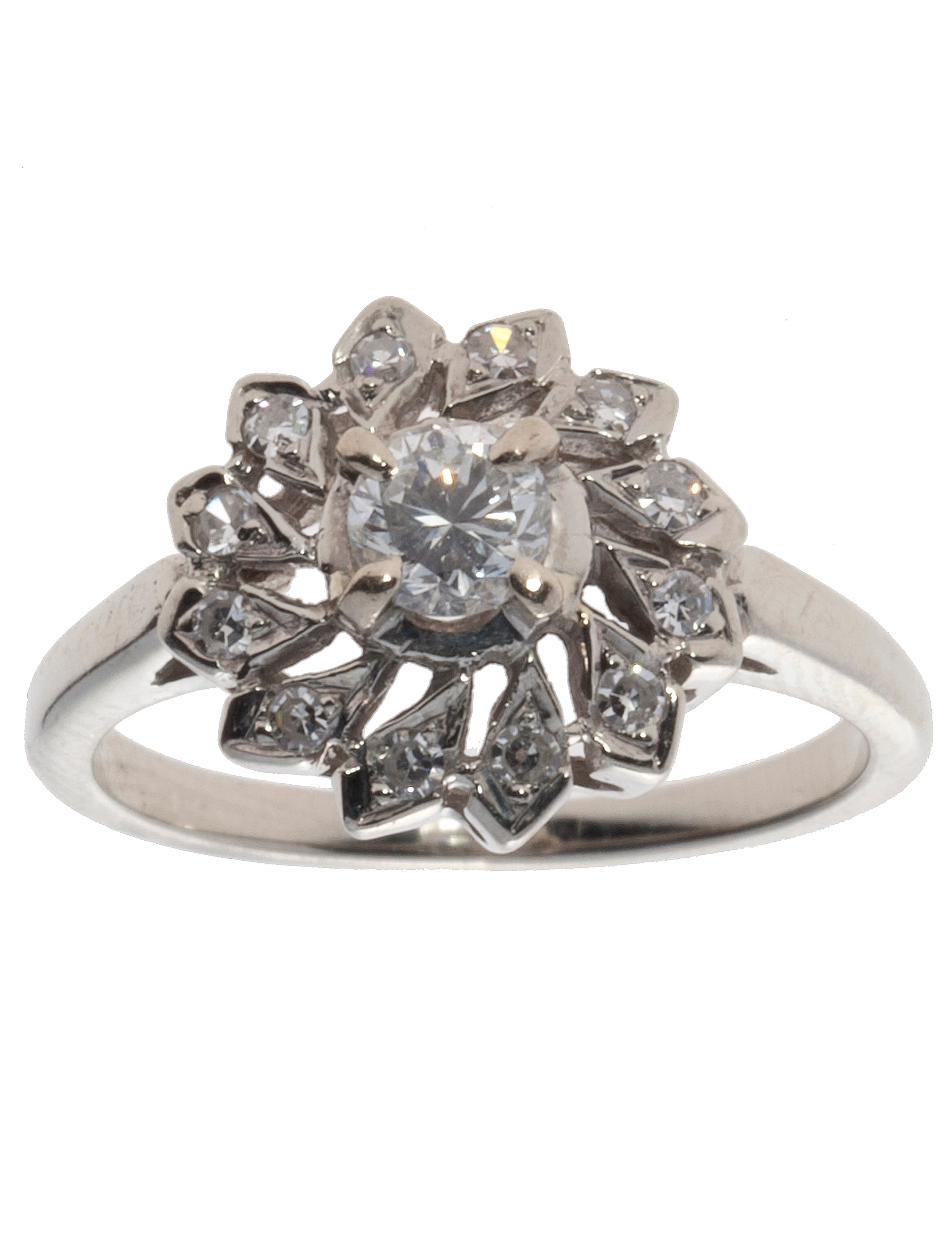 【R&B】Jewel Vintage 18K White Gold Vintage-Inspired Pinwheel Diamond