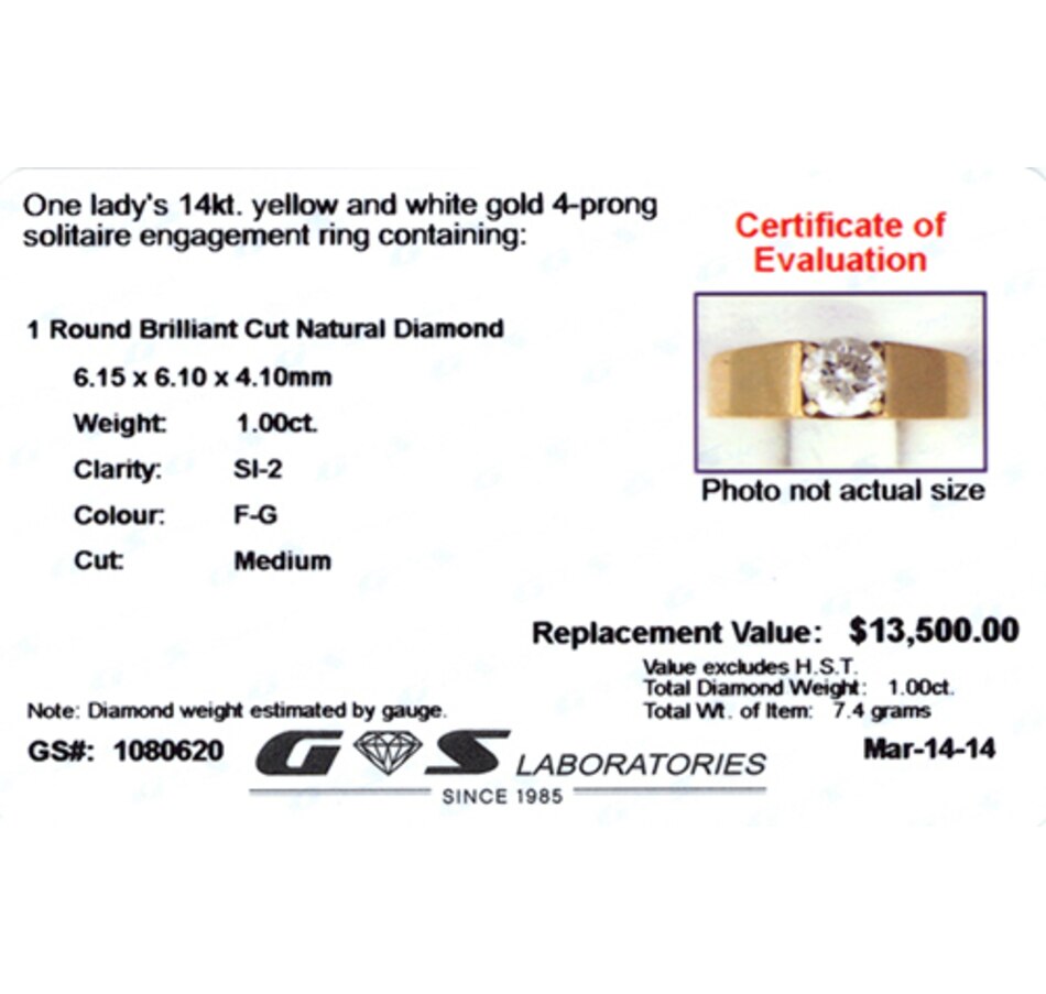 Image 627264_ALTMORE3.jpg, Product 627-264 / Price $8,100.00, Bold 14kt Yellow Gold 1.00 Carat Diamond Solitaire Engagement Ring on TSC.ca's Jewellery department