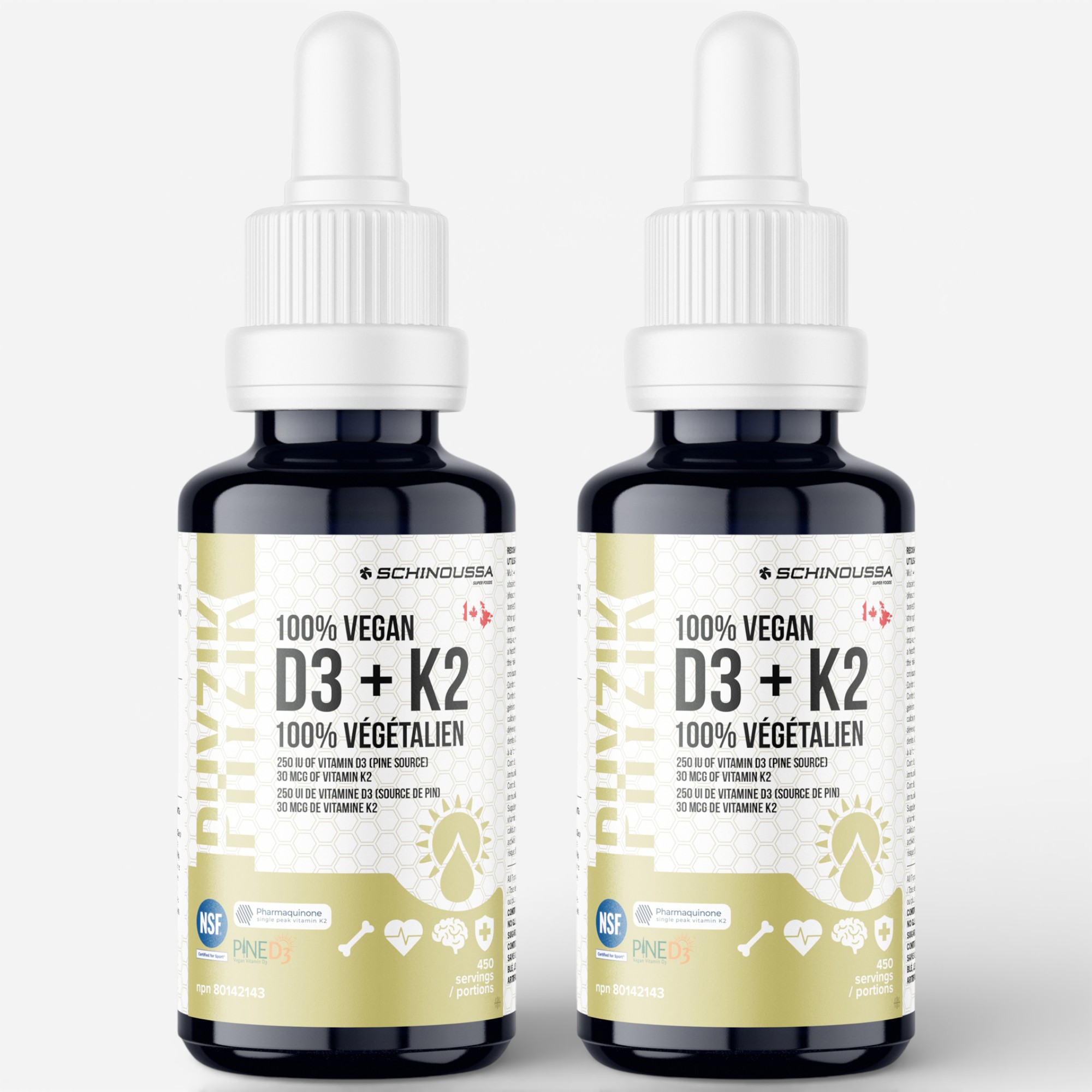 Schinoussa Phyzik 100% Vegan Vitamin D3 + K2 Drops Duo - TSC.ca