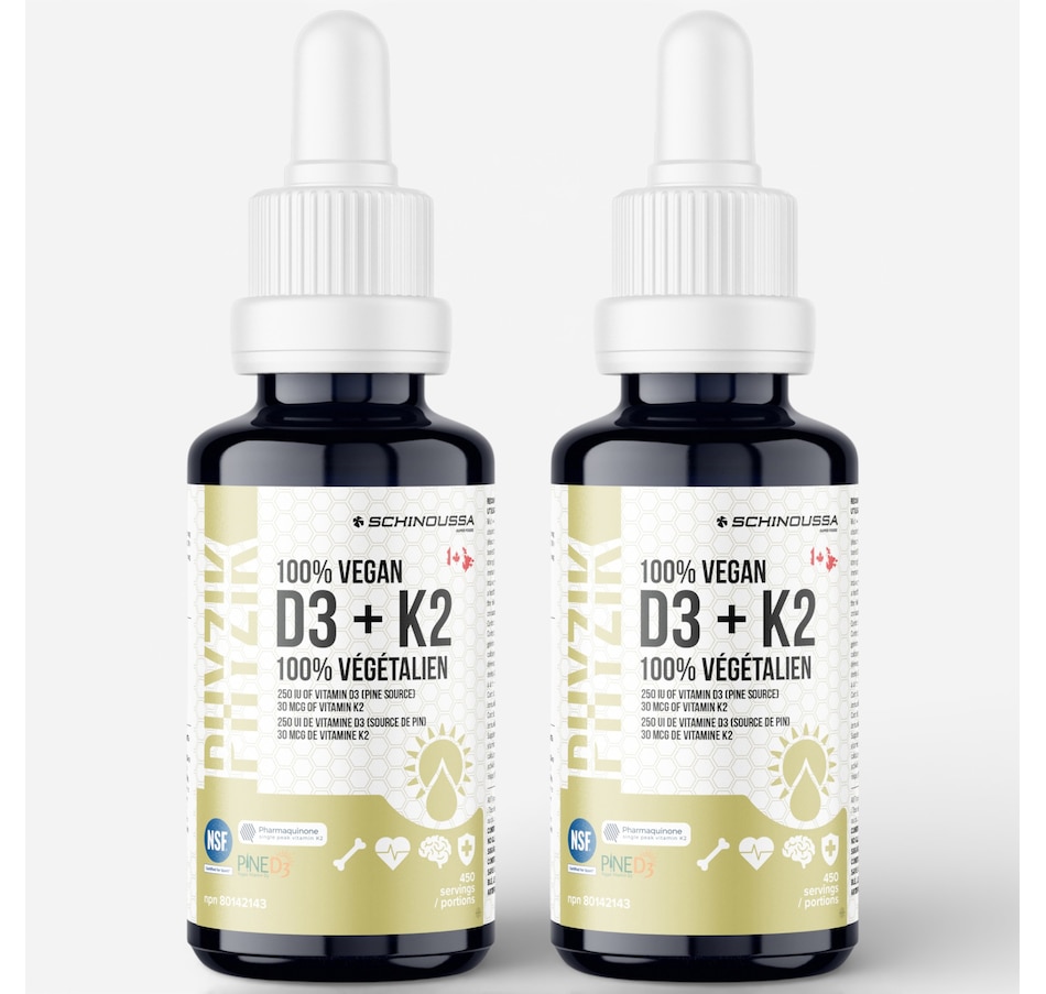 Image 627707.jpg, Product 627-707 / Price $79.00, Schinoussa Phyzik 100% Vegan Vitamin D3 + K2 Drops Duo from Schinoussa on TSC.ca's Health & Fitness department