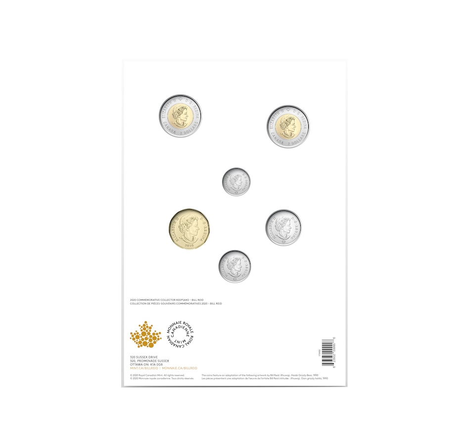 Image 627961_ALTMORE1.jpg, Product 627-961 / Price $22.95, 2020 Bill Reid Haida Grizzly Bear Numismatic Uncirculated Keepsake Set - Six Coins including Two Different $2 Commemorative Coins from Royal Canadian Mint (RCM) on TSC.ca's Coins department