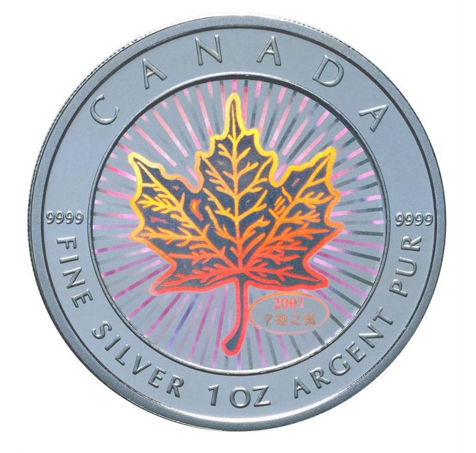 Image 630102.jpg, Product 630-102 / Price $98.88, 2001 Hologram Silver Maple Leaf Coin - One Ounce Pure Silver from Royal Canadian Mint (RCM) on TSC.ca's Coins department