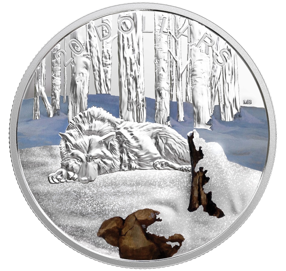 Image 630629.jpg, Product 630-629 / Price $108.88, $20 Fine Silver Coin with Real Diamond Dust Glistening North: The Arctic Wolf from Royal Canadian Mint (RCM) on TSC.ca's Coins department