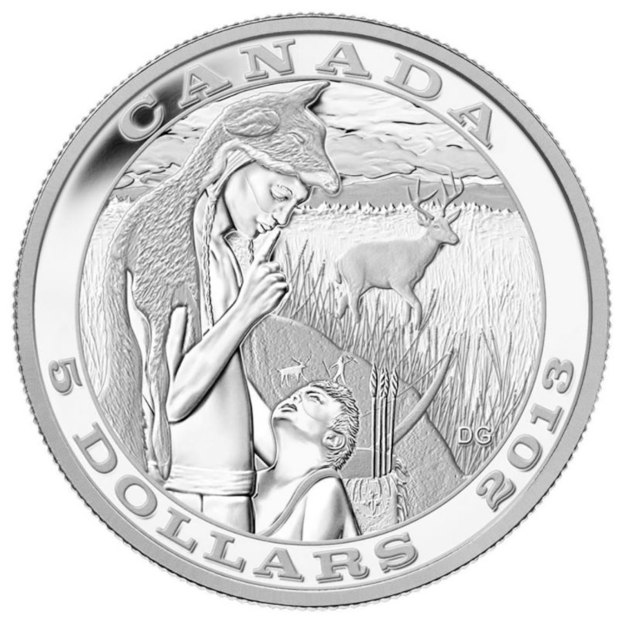 Image 630712.jpg, Product 630-712 / Price $89.95, 2013 $5 Fine Silver Coin Tradition of Hunting: Deer from Royal Canadian Mint (RCM) on TSC.ca's Coins department