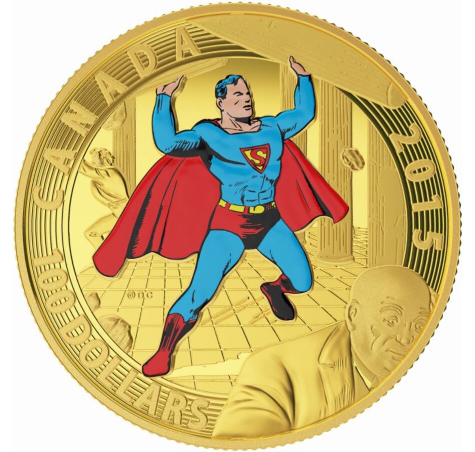 Image 630720.jpg, Product 630-720 / Price $999.95, 2015 $100 Gold Iconic Superman Comic Cover Coin from Royal Canadian Mint (RCM) on TSC.ca's Coins department