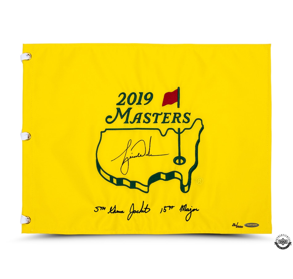 Image 631399.jpg, Product 631-399 / Price $6,299.99, Upper Deck Authenticated Autographed Tiger Woods 2019 Masters 5th Green Jacket/15th Major Pin Flag (limited to 1,000) from Upper Deck on TSC.ca's Health & Fitness department