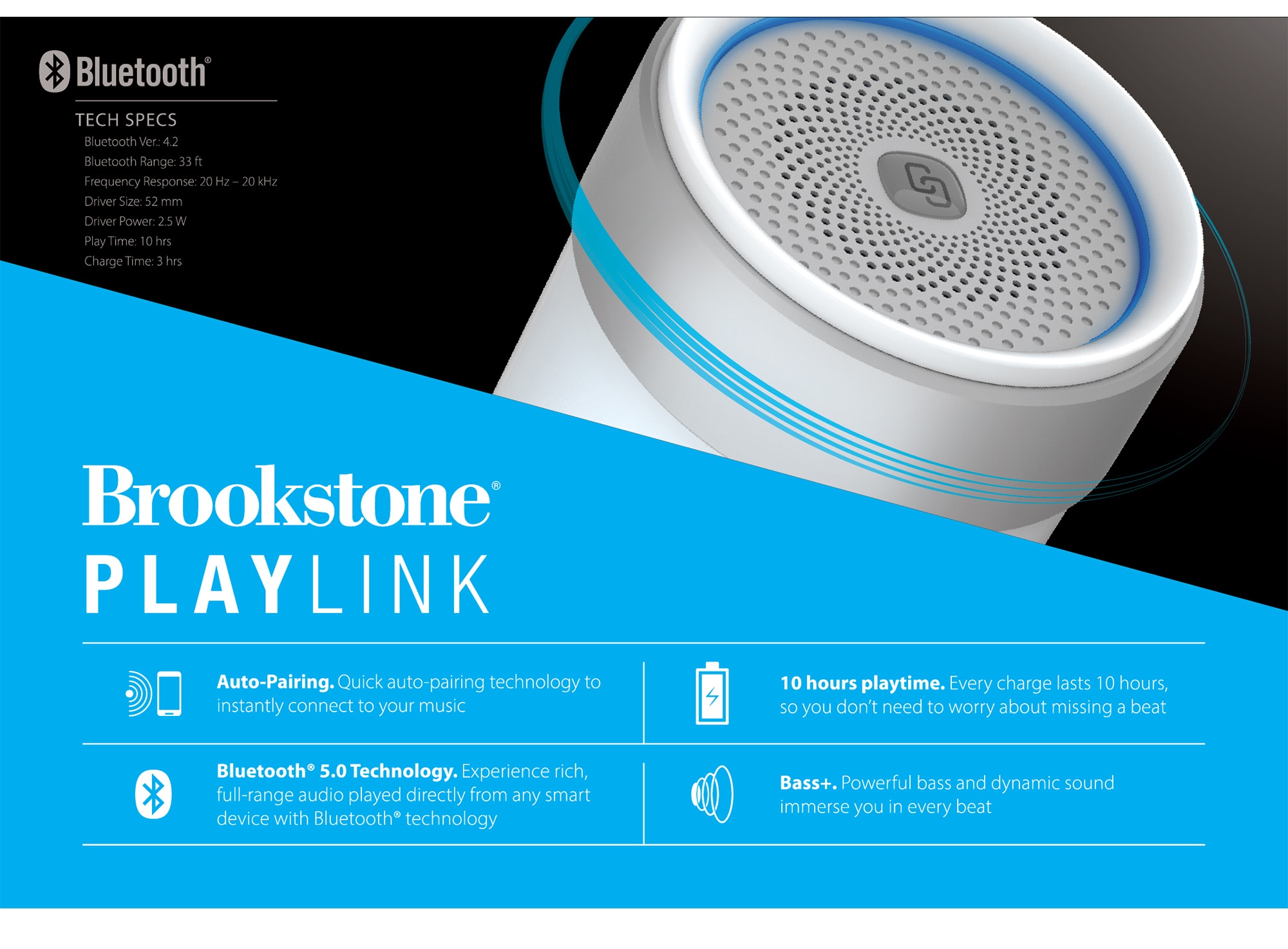 Brookstone PlayLink True Wireless Speaker Pair Combo