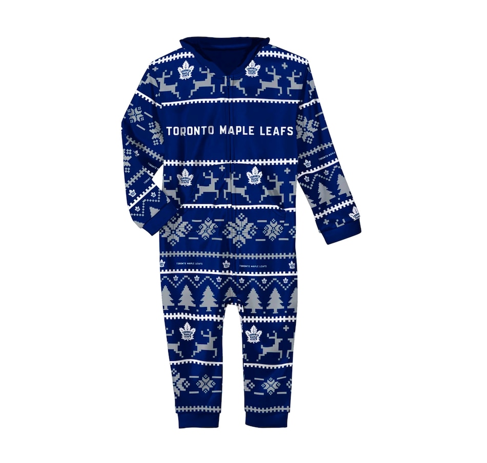 Image 638232.jpg, Product 638-232 / Price $94.99, Unisex Toronto Maple Leafs NHL Wordmark Hooded Pyjama Onesie on TSC.ca's Sports department