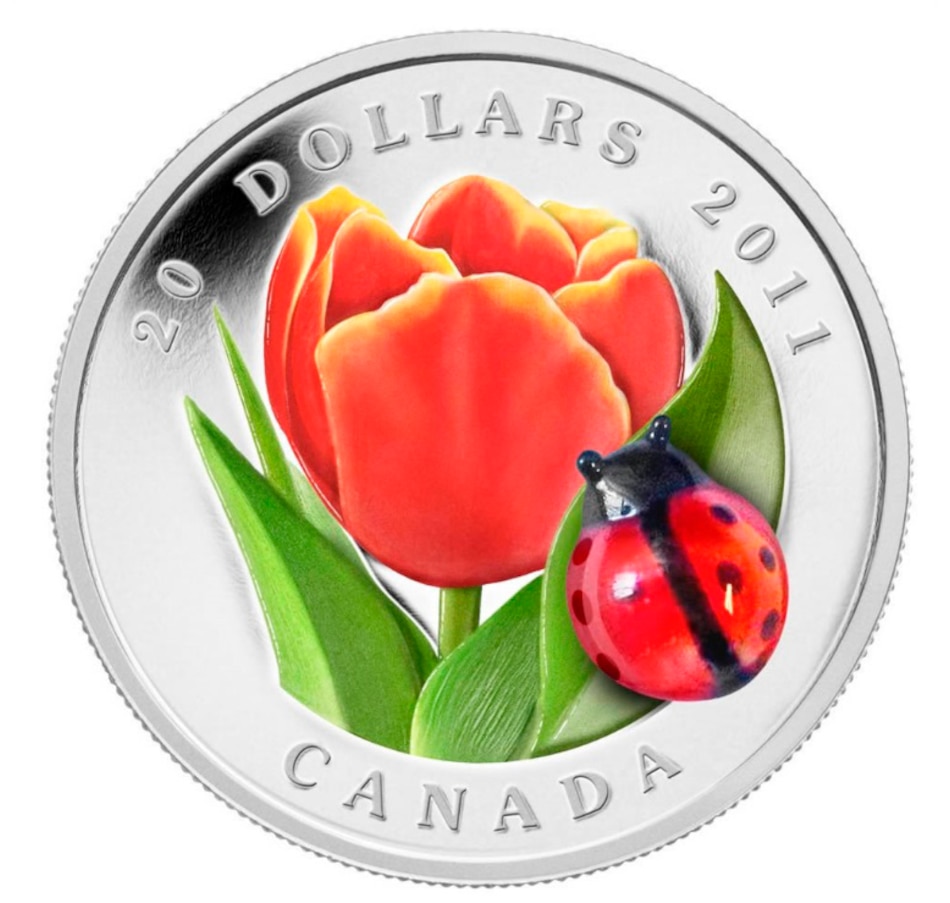 Image 638469.jpg, Product 638-469 / Price $1,100.00, 2011 $20 Fine Silver Coin: Tulip with Murano Glass Ladybug from Royal Canadian Mint (RCM) on TSC.ca's Coins department
