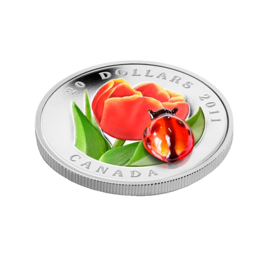 Image 638469_ALTMORE2.jpg, Product 638-469 / Price $1,100.00, 2011 $20 Fine Silver Coin: Tulip with Murano Glass Ladybug from Royal Canadian Mint (RCM) on TSC.ca's Coins department