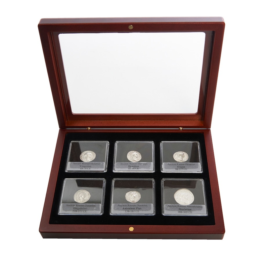 Image 638742_ALTMORE2.jpg, Product 638-742 / Price $749.95, Six-Piece Ancient Roman Silver Coin Set - Three Most Loved and Three Most Loathed Roman Emperors, 69 CE to 305 CE from Canadian Coin & Currency on TSC.ca's Coins department