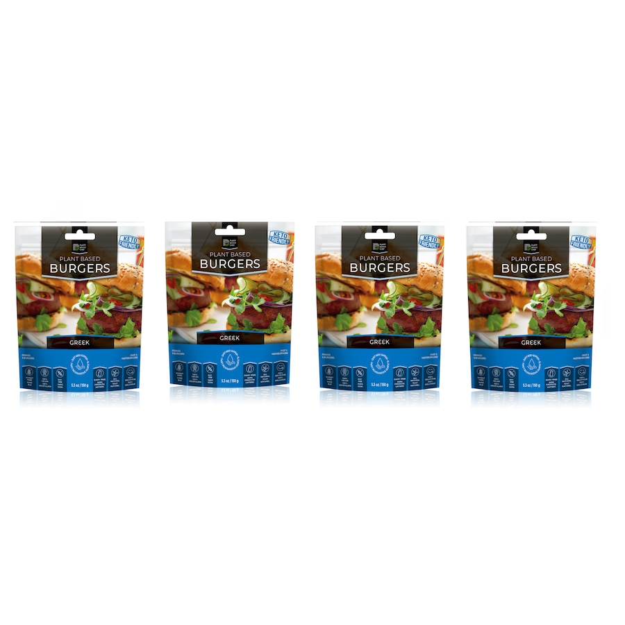 Image 638868_GREEK.jpg, Product 638-868 / Price $49.00, Schinoussa Plant Based Chef Burgers 4-Pack from Schinoussa on TSC.ca's Health & Fitness department