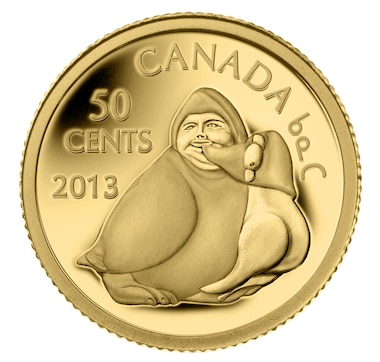 1/25th Ounce Fine Gold Inuit Art Coin Owl Shaman Holding Goose