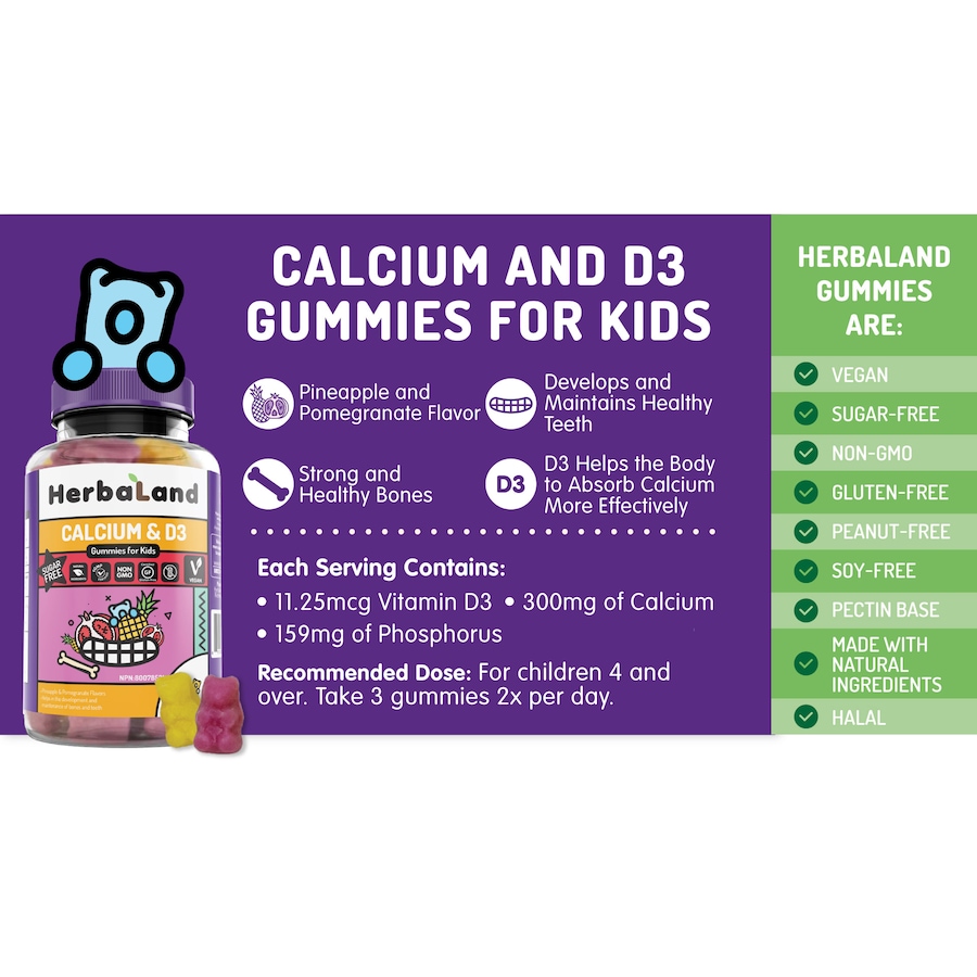 Image 644264_ALTMORE1.jpg, Product 644-264 / Price $17.00, Herbaland Kids Calcium And D3 Gummies 15-Day Supply from Herbaland Naturals on TSC.ca's Health & Fitness department