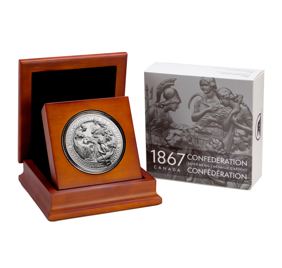 Image 646207_ALTMORE2.jpg, Product 646-207 / Price $999.50, 1867 Confederation Medal Restrike in 10 Ounces Fine Silver plus 1967 Proof Set in Original Black Case of Issue from Canadian Heritage Mint on TSC.ca's Coins department