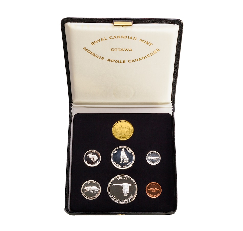 Image 646207_ALTMORE8.jpg, Product 646-207 / Price $999.50, 1867 Confederation Medal Restrike in 10 Ounces Fine Silver plus 1967 Proof Set in Original Black Case of Issue from Canadian Heritage Mint on TSC.ca's Coins department