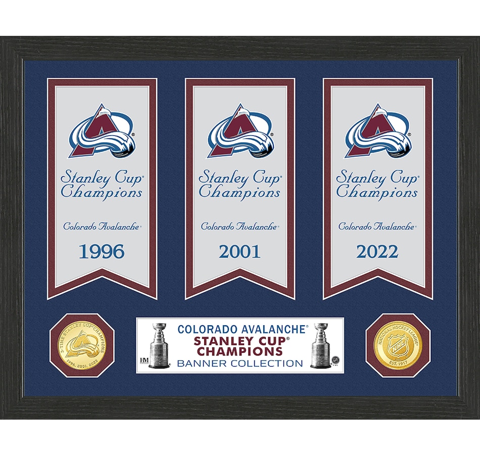 Image 646827.jpg, Product 646-827 / Price $114.99, Colorado Avalanche Stanley Cup Banner Collection Bronze Photo Mint from Highland Mint on TSC.ca's Sports department