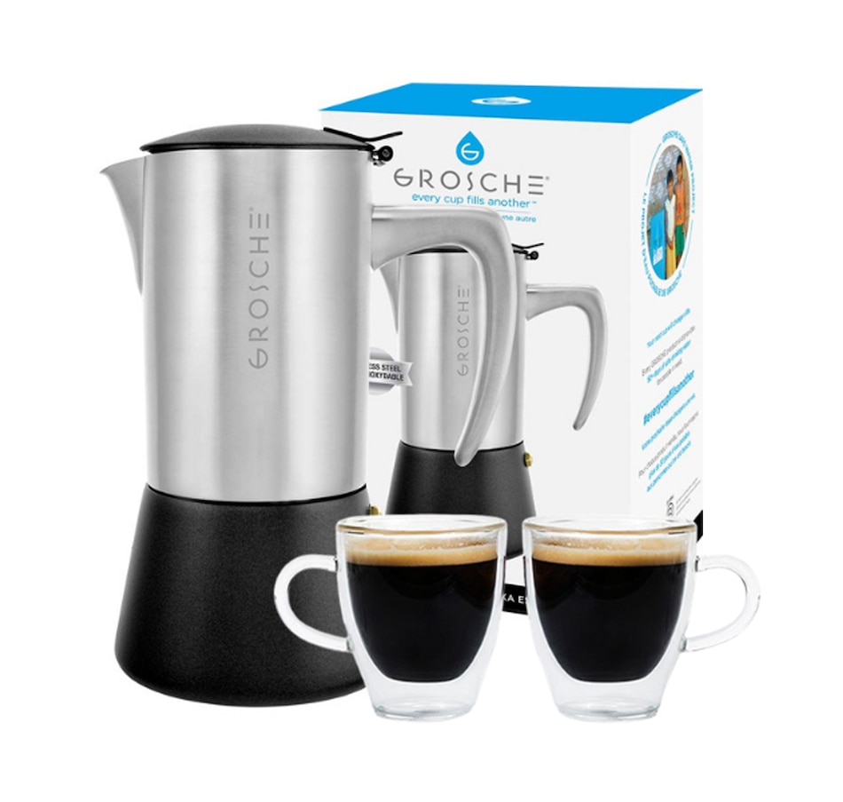Image 646907.jpg, Product 646-907 / Price $100.00, Grosche Milano Steel Stainless Steel Stovetop Espresso Maker Glassware Bundle from Grosche on TSC.ca's Kitchen department