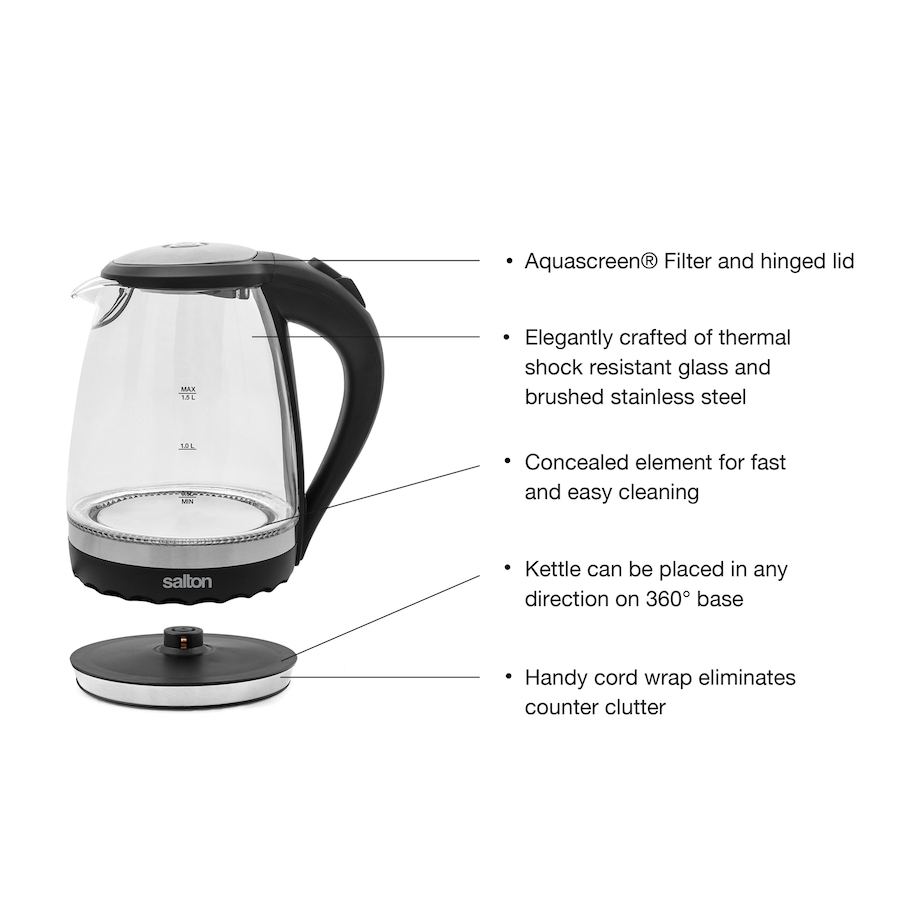 Image 647078_ALTMORE3.jpg, Product 647-078 / Price $39.99, Salton Cordless Glass Kettle (1.5 L) from Salton on TSC.ca's Kitchen department