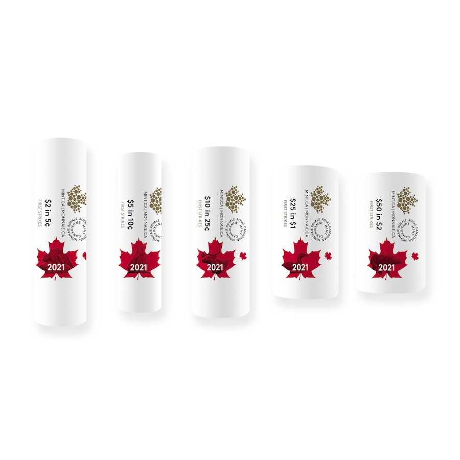 Image 647983.jpg, Product 647-983 / Price $279.95, 2021 First Strikes Special Wrap Roll Collection from Royal Canadian Mint (RCM) on TSC.ca's Coins department