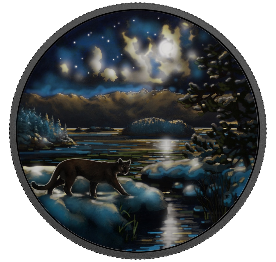 Image 647994_ALTMORE10.jpg, Product 647-994 / Price $689.90, Set of Three Black Neon Glow Coins (Lion, Leopard, Tiger) plus $30 Two-Ounce Cougar in the Moonlight from The Coin Show with Steven Bromberg on TSC.ca's Coins department