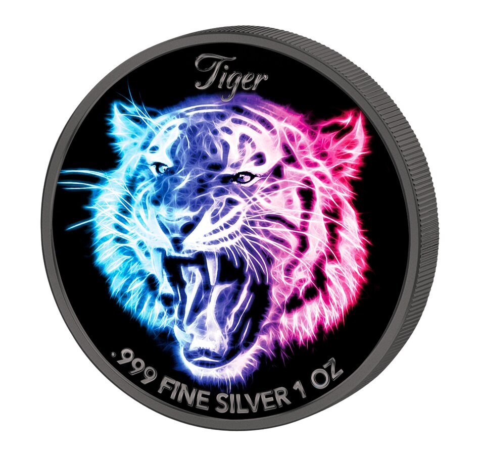 Image 647994_ALTMORE4.jpg, Product 647-994 / Price $689.90, Set of Three Black Neon Glow Coins (Lion, Leopard, Tiger) plus $30 Two-Ounce Cougar in the Moonlight from The Coin Show with Steven Bromberg on TSC.ca's Coins department