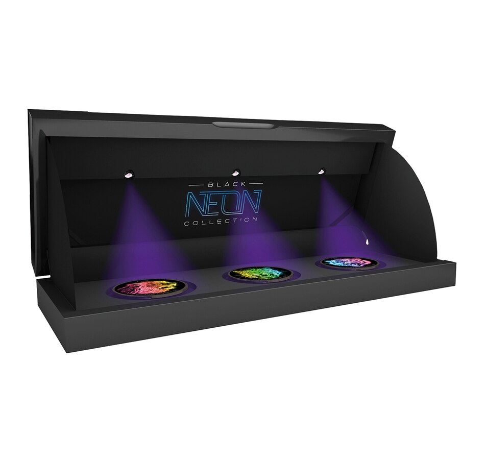 Image 647994_ALTMORE7.jpg, Product 647-994 / Price $689.90, Set of Three Black Neon Glow Coins (Lion, Leopard, Tiger) plus $30 Two-Ounce Cougar in the Moonlight from The Coin Show with Steven Bromberg on TSC.ca's Coins department