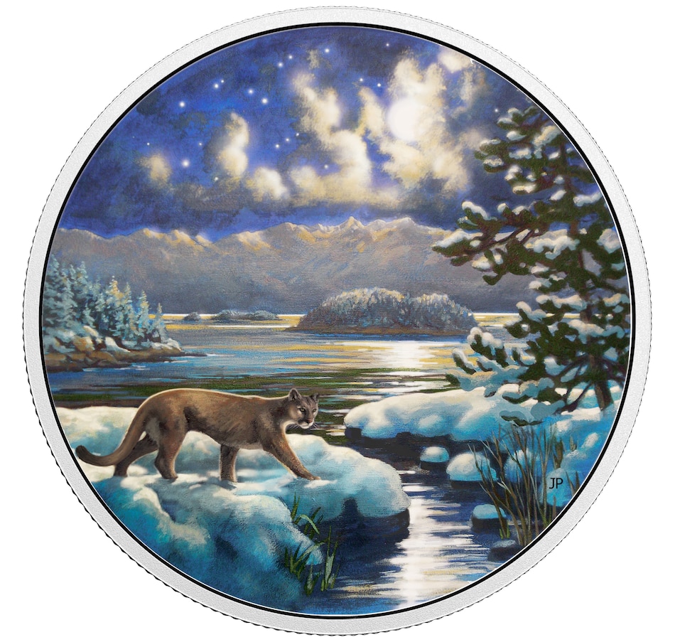 Image 647994_ALTMORE9.jpg, Product 647-994 / Price $689.90, Set of Three Black Neon Glow Coins (Lion, Leopard, Tiger) plus $30 Two-Ounce Cougar in the Moonlight from The Coin Show with Steven Bromberg on TSC.ca's Coins department