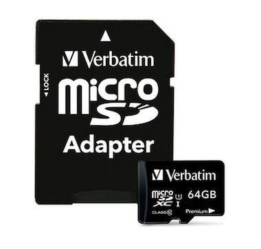 Verbatim 64 GB Premium Micro SDXC Memory Card with Adapter, UHS-1 Class 10