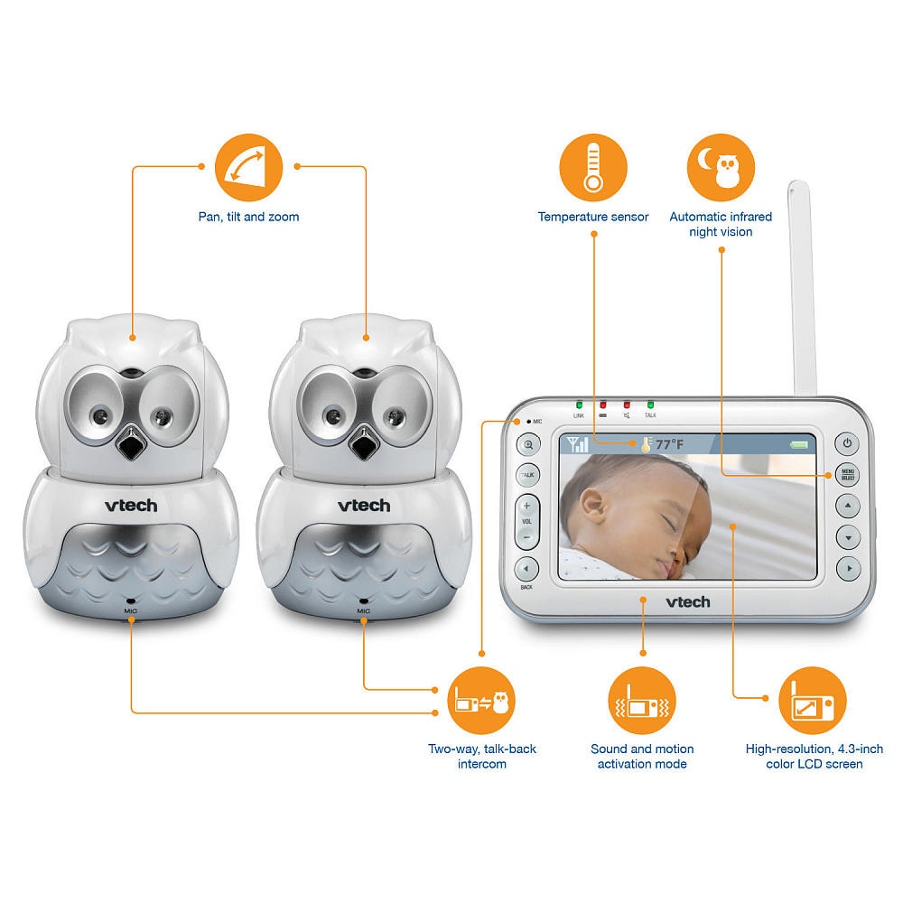 vtech vm344 safe & sound expandable digital video baby monitor with pan & tilt camera and automatic night vision