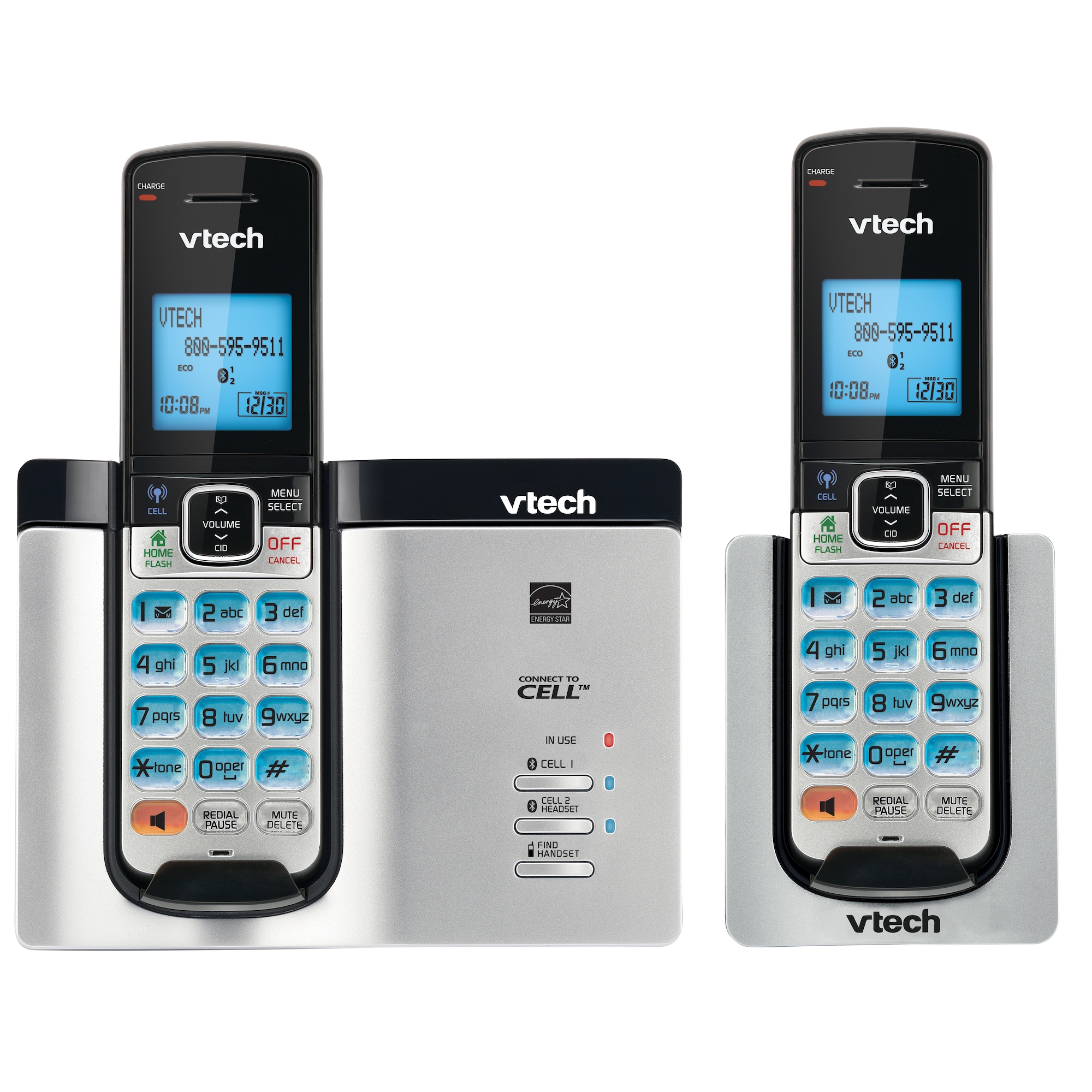 VTech DECT 6.0 2 Cordless Phones with Bluetooth Connect-to-Cell, Caller ...