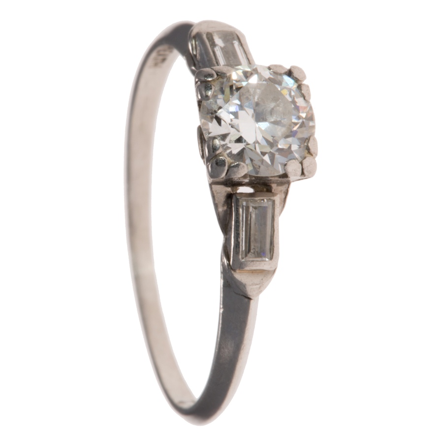 Image 655921_ALTMORE1.jpg, Product 655-921 / Price $3,009.00, Stunning Platinum Three-Stone-Across Engagement Ring with beautiful Half-Carat Edwardian-cut Centre Diamond from Estate Originals on TSC.ca's Jewellery department